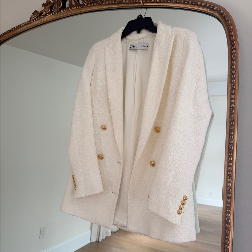 Zara White Blazer with Gold Buttons